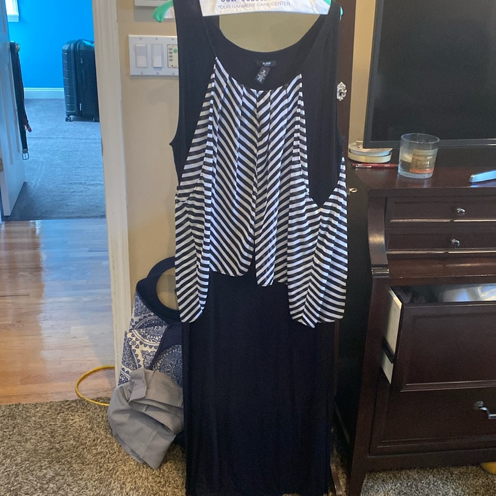 Black Jersey dress with attached stripped cover Size 2x